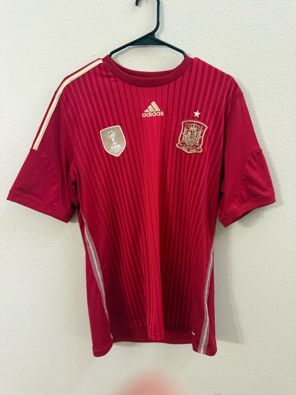 adidas Climacool Red Soccer Jersey with White Branding